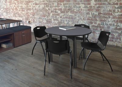 Image showing 1 th Regency Kee Round Breakroom Table with 4 M Stack Chairs, 42 in., Black