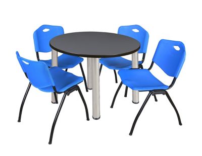 Regency Kee 42 in. Round Breakroom Table & 4 Blue M Stack Chairs