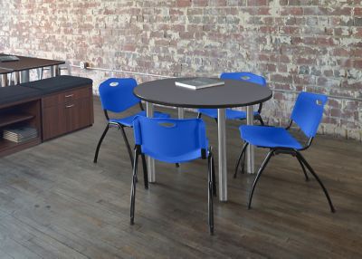 Image showing  Kee Round Breakroom Table with 4 M Stack Chairs, 42 in., Blue
