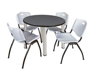 Regency Kee 42 in. Round Breakroom Table & 4 Grey M Stack Chairs