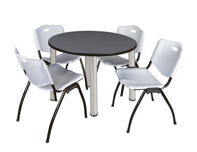 Regency Kee Round Breakroom Table with 4 M Stack Chairs, 42 in., Gray