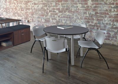 Image showing  Kee Round Breakroom Table with 4 M Stack Chairs, 42 in., Gray