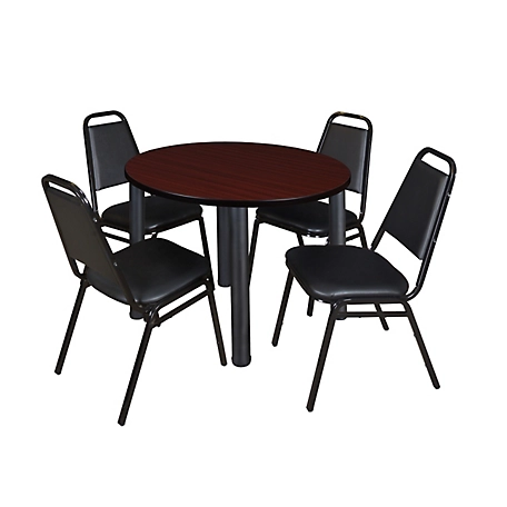Regency Kee 42 in. Round Breakroom Table & 4 Restaurant Stack Chairs