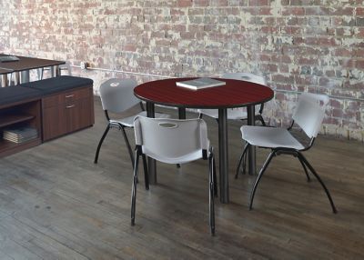 Regency Kee Round Breakroom Table with 4 M Stack Chairs, 42 in., Gray