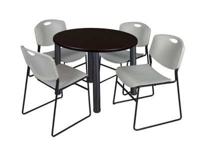 Regency Kee 42 in. Round Breakroom Table & 4 Grey Zeng Stack Chairs