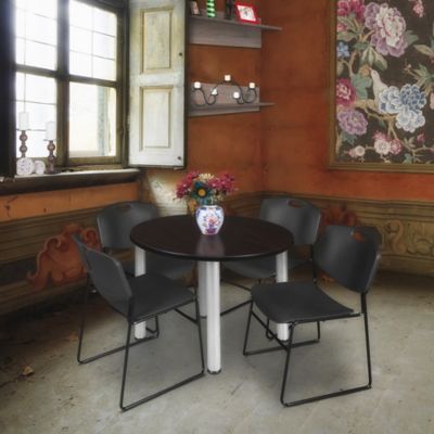 Image showing  Kee Round Breakroom Table with 4 Zeng Stack Chairs, 42 in., Black