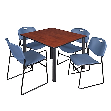 Regency Kee 48 in. Square Breakroom Table & 4 Blue Zeng Stack Chairs