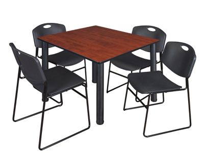 Image showing  Kee Square Breakroom Table with 4 Zeng Stack Chairs, 48 in., Black
