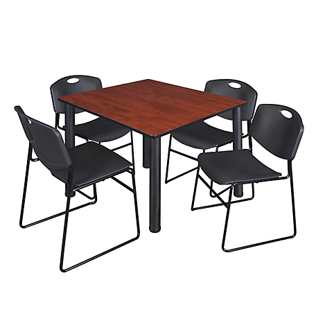 Regency Kee 48 in. Square Breakroom Table & 4 Black Zeng Stack Chairs