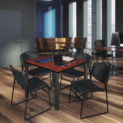 Image showing  Kee Square Breakroom Table with 4 Zeng Stack Chairs, 48 in., Black