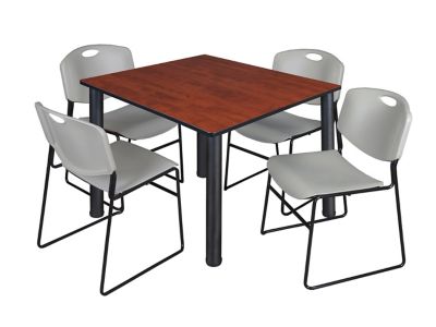 Image showing  Kee Square Breakroom Table with 4 Zeng Stack Chairs, 48 in., Gray