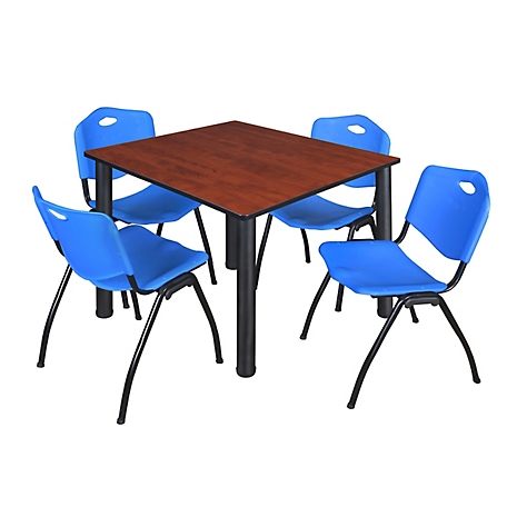 Regency Kee 48 in. Square Breakroom Table & 4 Blue M Stack Chairs