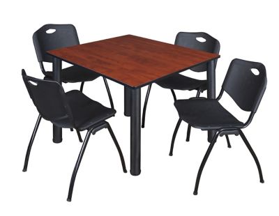 Image showing  Kee Square Breakroom Table with 4 M Stack Chairs, 48 in., Black
