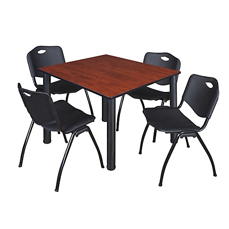 Regency Kee 48 in. Square Breakroom Table & 4 Black M Stack Chairs