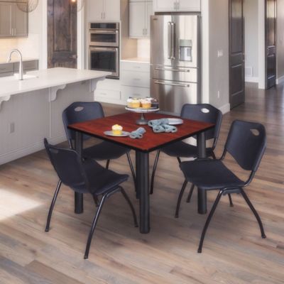 Image showing  Kee Square Breakroom Table with 4 M Stack Chairs, 48 in., Black