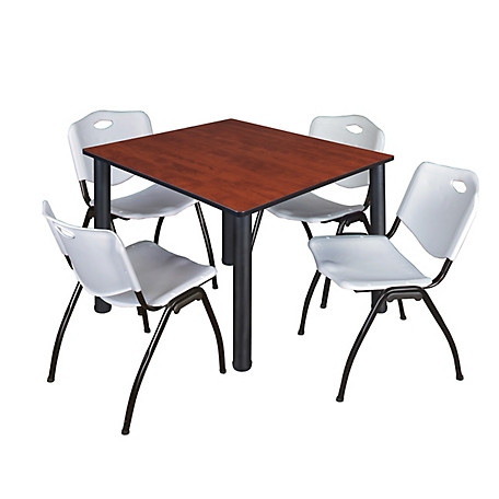 Regency Kee 48 in. Square Breakroom Table & 4 Grey M Stack Chairs