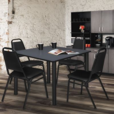 Image showing 1 th Regency Kee Square Breakroom Table with 4 Restaurant Stack Chairs, 48 in.