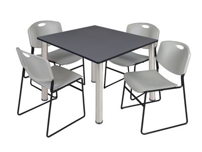 Regency Kee 48 in. Square Breakroom Table & 4 Grey Zeng Stack Chairs