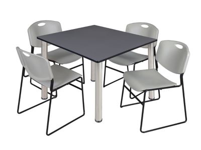 Regency Kee Square Breakroom Table with 4 Zeng Stack Chairs, 48 in., Gray