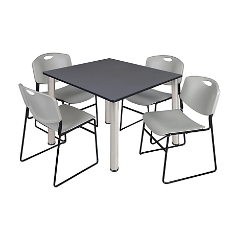 Regency Kee 48 in. Square Breakroom Table & 4 Grey Zeng Stack Chairs