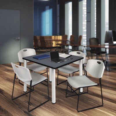 Image showing  Kee Square Breakroom Table with 4 Zeng Stack Chairs, 48 in., Gray