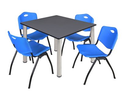 Regency Kee Square Breakroom Table with 4 M Stack Chairs, 48 in., Blue