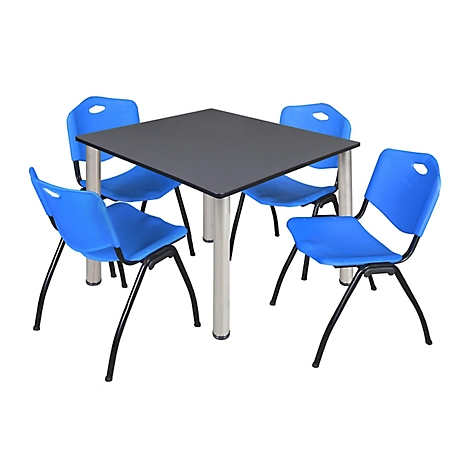 Regency Kee 48 in. Square Breakroom Table & 4 Blue M Stack Chairs