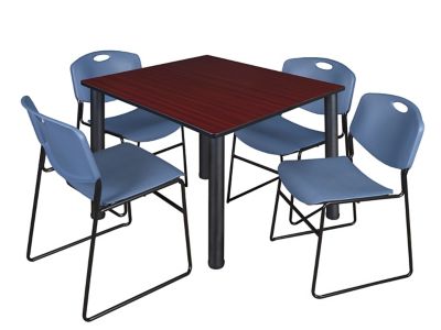 Regency Kee Square Breakroom Table with 4 Zeng Stack Chairs, 48 in., Blue