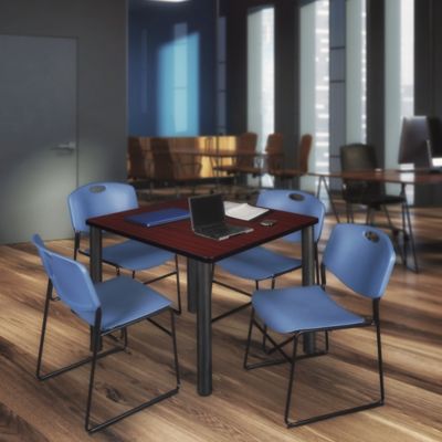 Image showing  Kee Square Breakroom Table with 4 Zeng Stack Chairs, 48 in., Blue