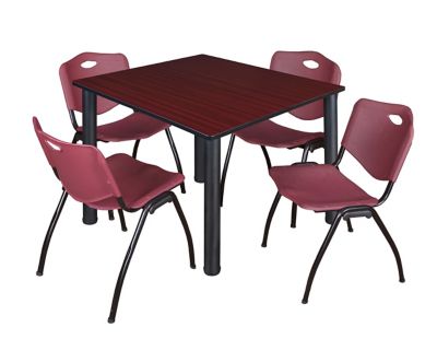 Regency Kee Square Breakroom Table with 4 M Stack Chairs, 48 in., Burgundy