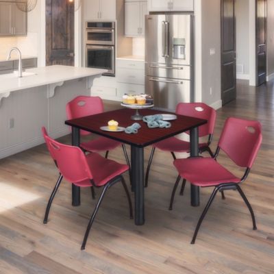 Image showing  Kee Square Breakroom Table with 4 M Stack Chairs, 48 in., Burgundy
