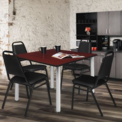 Image showing 1 th Regency Kee Square Breakroom Table with 4 Restaurant Stack Chairs, 48 in.