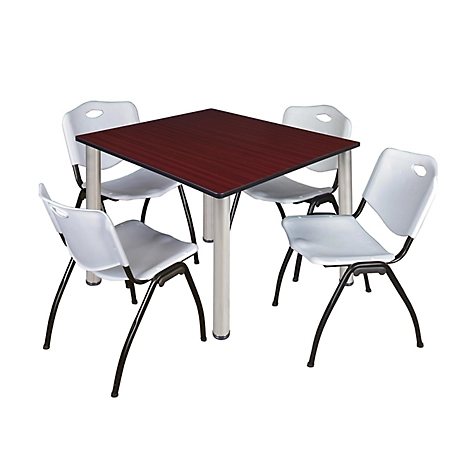 Regency Kee 48 in. Square Breakroom Table & 4 Grey M Stack Chairs
