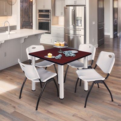 Image showing  Kee Square Breakroom Table with 4 M Stack Chairs, 48 in., Gray