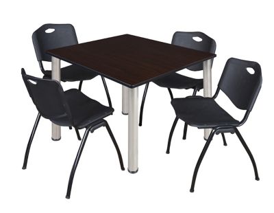 Regency Kee Square Breakroom Table with 4 M Stack Chairs, 48 in., Black
