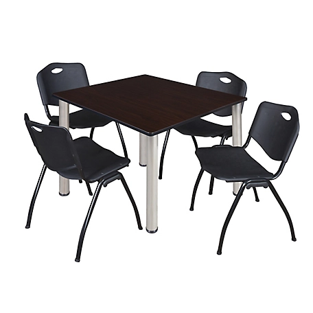 Regency Kee 48 in. Square Breakroom Table & 4 Black M Stack Chairs