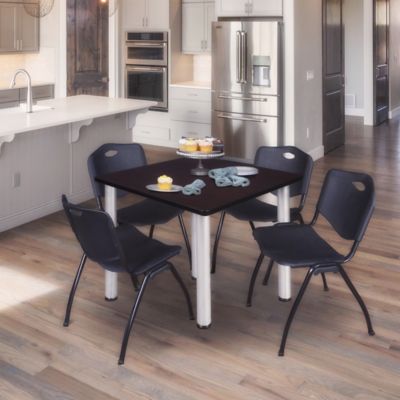 Image showing  Kee Square Breakroom Table with 4 M Stack Chairs, 48 in., Black