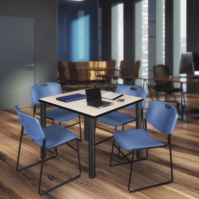 Image showing 1 th Regency Kee Square Breakroom Table with 4 Zeng Stack Chairs, 48 in., Blue