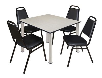 Regency Kee Square Breakroom Table with 4 Restaurant Stack Chairs, 48 in.