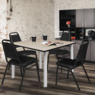 Image showing  Kee Square Breakroom Table with 4 Restaurant Stack Chairs, 48 in.
