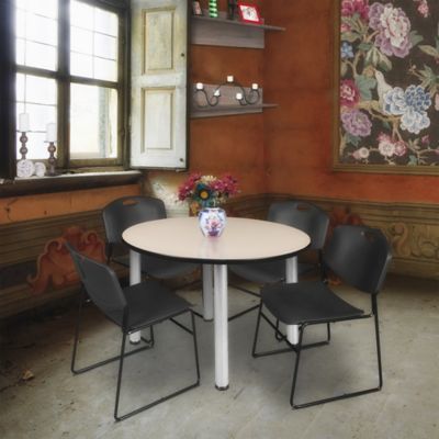 Image showing  Kee Round Breakroom Table with 4 Zeng Stack Chairs, 48 in., Black
