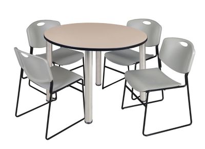 Regency Kee 48 in. Round Breakroom Table & 4 Grey Zeng Stack Chairs