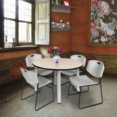 Image showing  Kee Round Breakroom Table with 4 Zeng Stack Chairs, 48 in., Gray