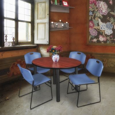 Image showing  Kee Round Breakroom Table with 4 Zeng Stack Chairs, 48 in., Blue