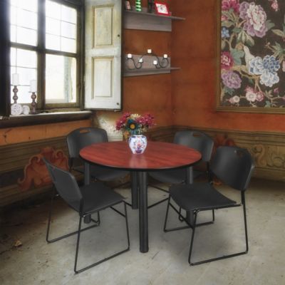 Image showing  Kee Round Breakroom Table with 4 Zeng Stack Chairs, 48 in., Black