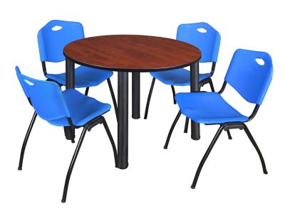 Image showing  Kee Round Breakroom Table with 4 M Stack Chairs, 48 in., Blue