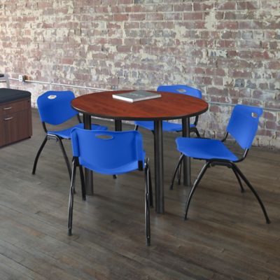 Image showing  Kee Round Breakroom Table with 4 M Stack Chairs, 48 in., Blue