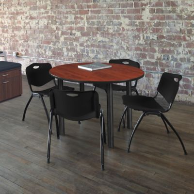 Image showing  Kee Round Breakroom Table with 4 M Stack Chairs, 48 in., Black