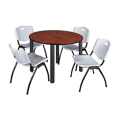 Regency Kee 48 in. Round Breakroom Table & 4 Grey M Stack Chairs