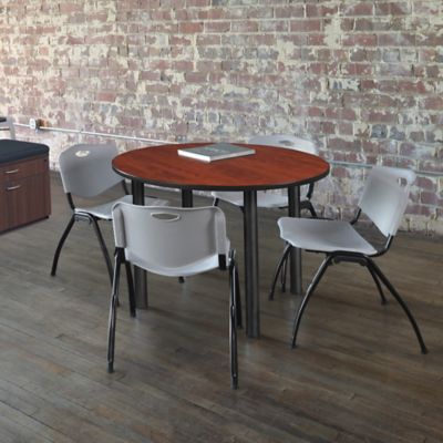 Image showing  Kee Round Breakroom Table with 4 M Stack Chairs, 48 in., Gray